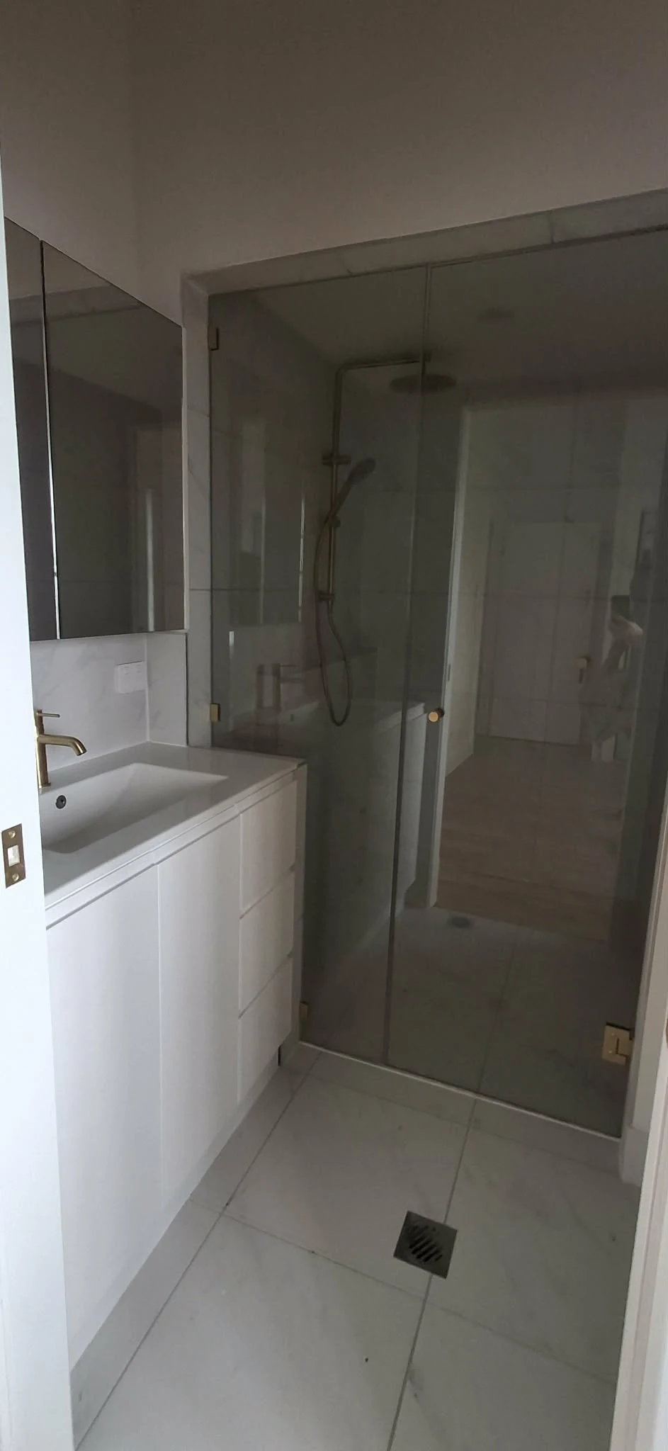 Completed vanity and shower bathroom renovation